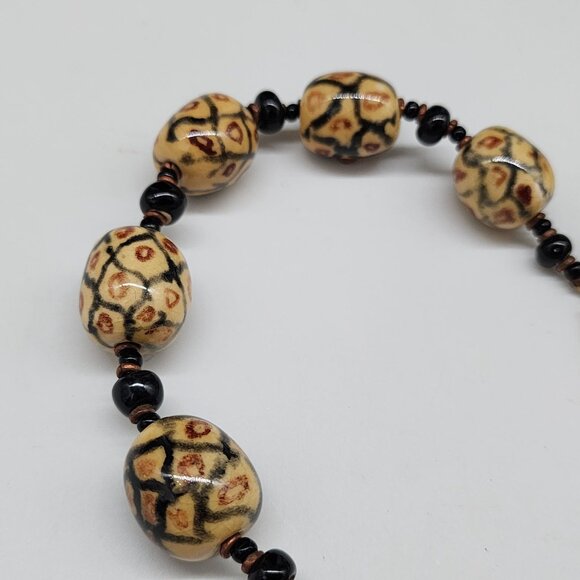 Vintage Tribal Inspired Ceramic Beaded Necklace With Black & Copper Accents - Picture 5 of 8